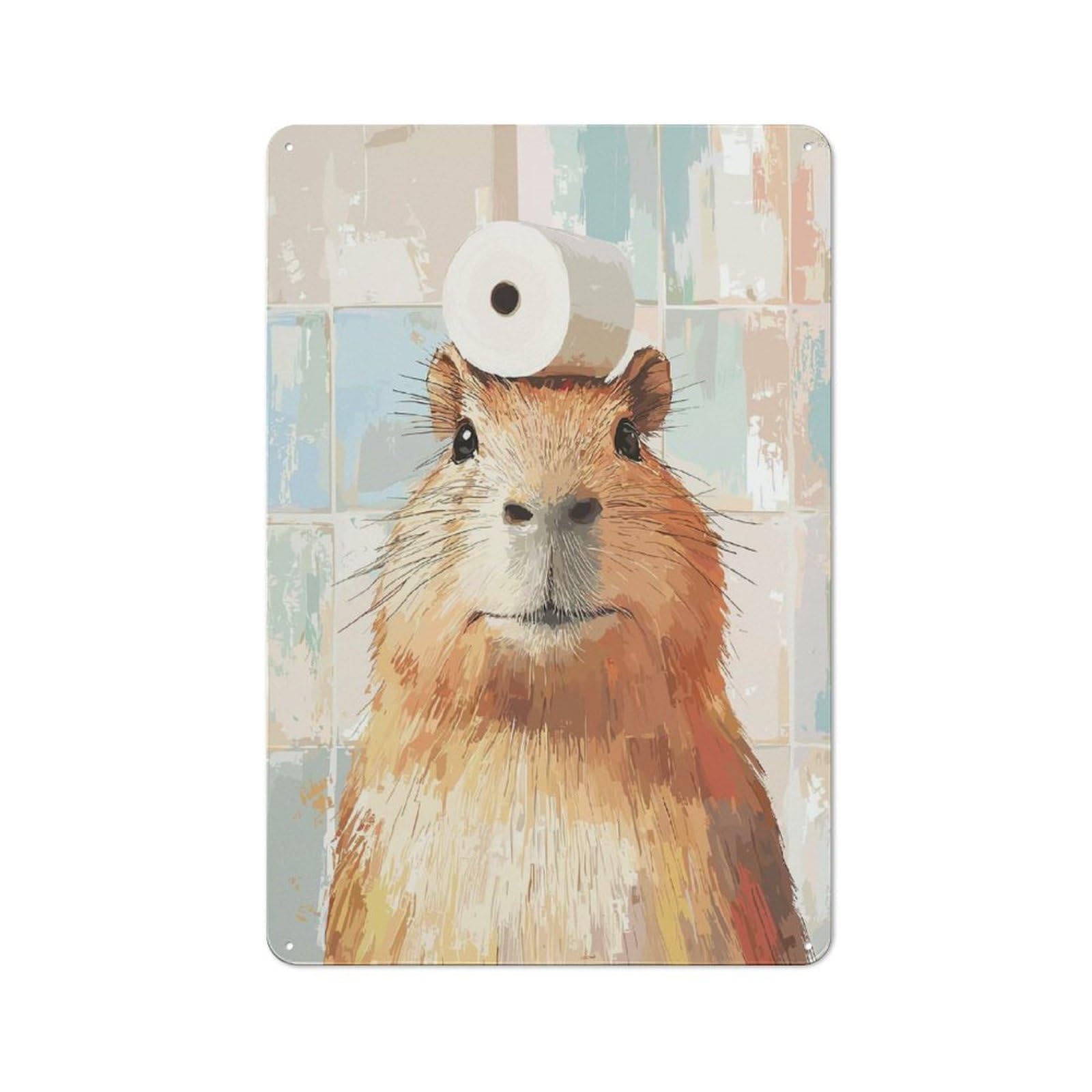 Junmoney Style-3 Classic Capybara With Toilet Paper On Head Metal Wall Sign 30X20cm, Pub Wall Decor For Diner, Restaurant, Shed Or Kitchen