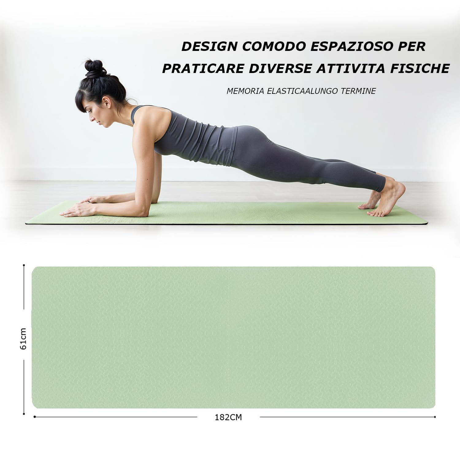Tappetino Yoga in TPE Ecologico, m MU, Tappeto Allenamento Antiscivolo Doppia Faccia ad Alta Densita Materassino, Impermeabile Dimensione di 183 x 61 x 0.6 cm con Custodia