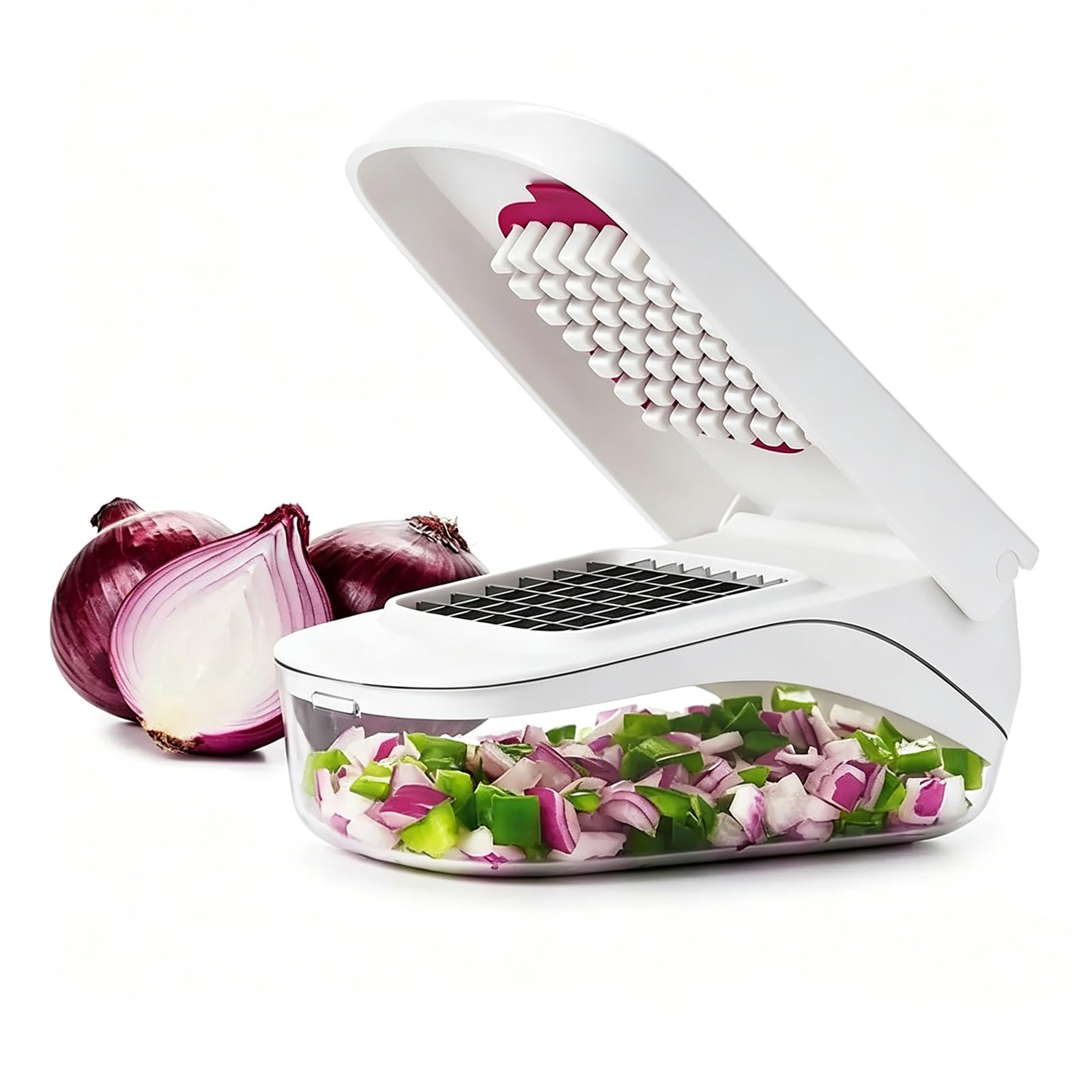 Multifuncional Cortador de Verdura Manual, Mandolina de Cocina Profesional, Cuchilla Afilada Acero Inoxidable, Picadora Verduras con Recipiente, Diseño Abierto Parte Posterior