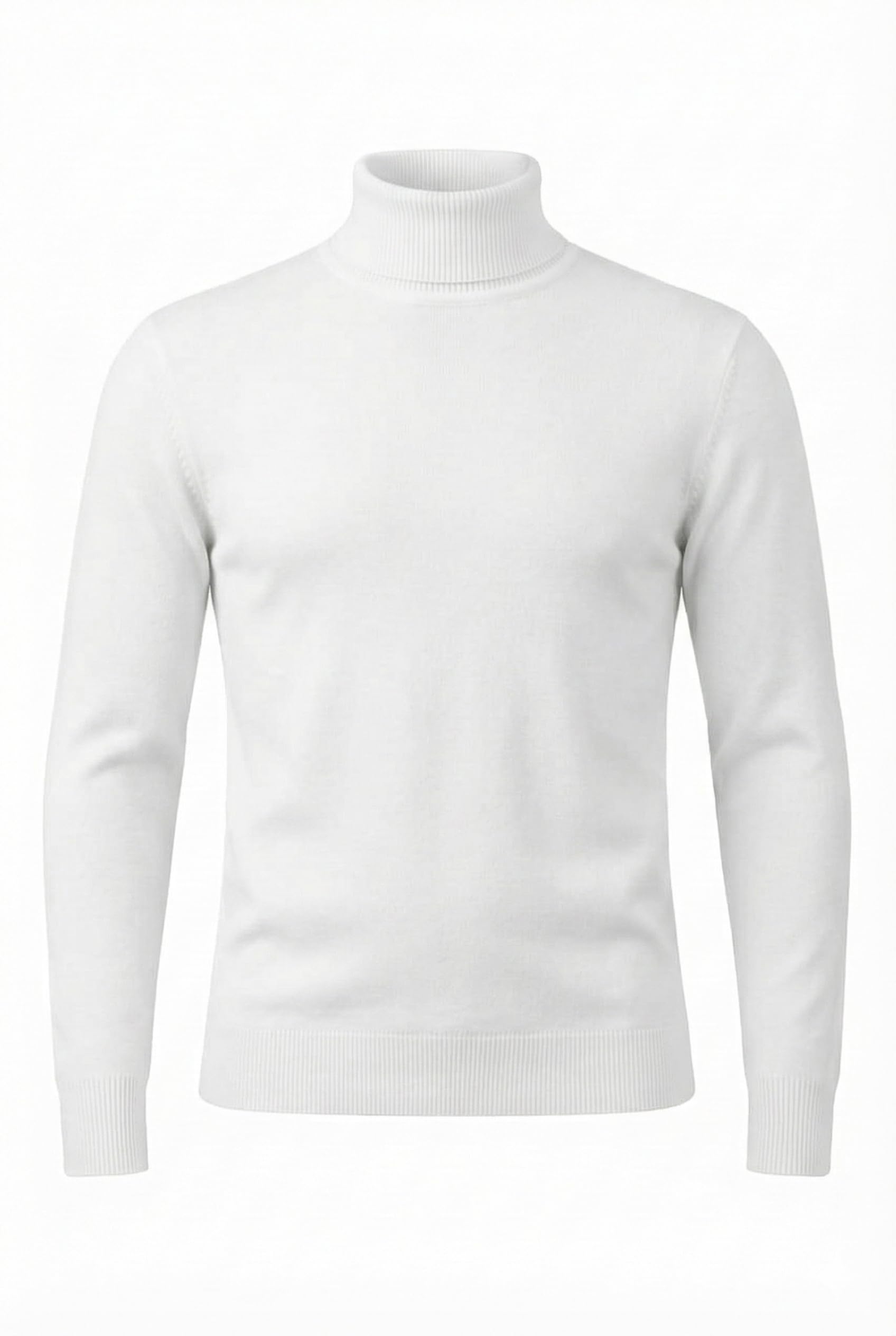 awero Men's Turtleneck Sweater, White, Long Sleeve, Ribbed Knit-picture-23
