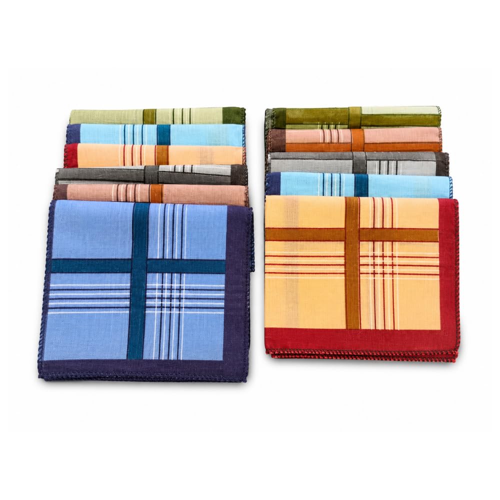 Cotton Premium Collection Handkerchief for Men | 100% Pure Cotton Plain with Line Easy Wash Soft Absorbent Big Size Rumal | Reusable Breathable Hanky for Men & Boys Daily Use-picture-26
