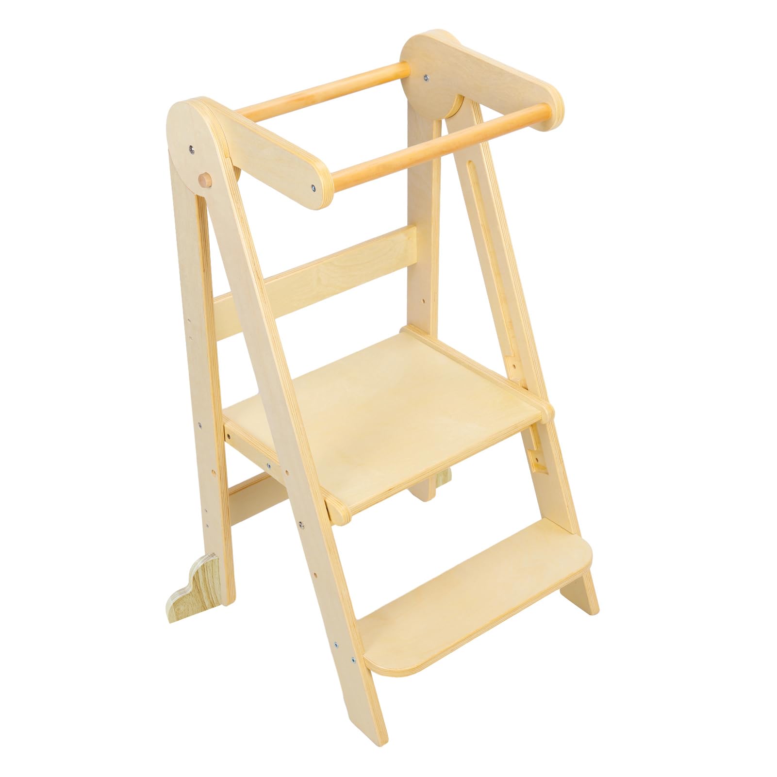 Montessori Lernturm faltbar, Kinder Küchenhelfer Hocker aus Massivholz, Tritthocker höhenverstellbar mit Kippschutz, Learning Tower für Kleinkinder, platzsparend, sicher, stabil (Beige)