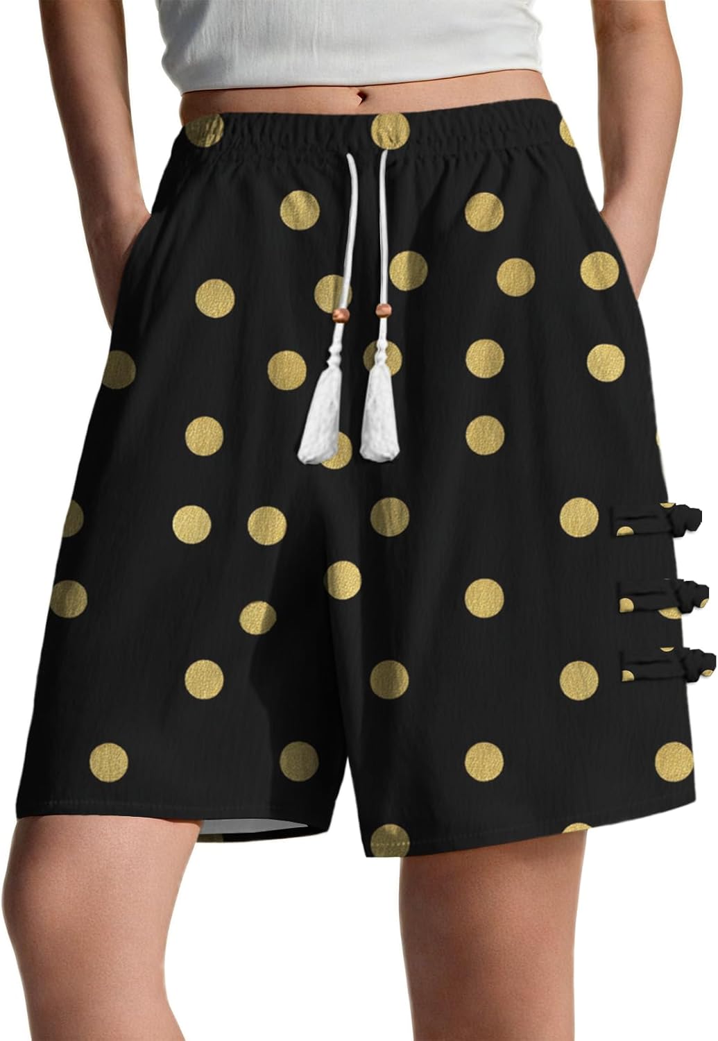 Shorts with Pockets for Women Lightweight Breathable Loose-Fit Elastic Waist Shorts Gym Yoga Wide Leg Activewear