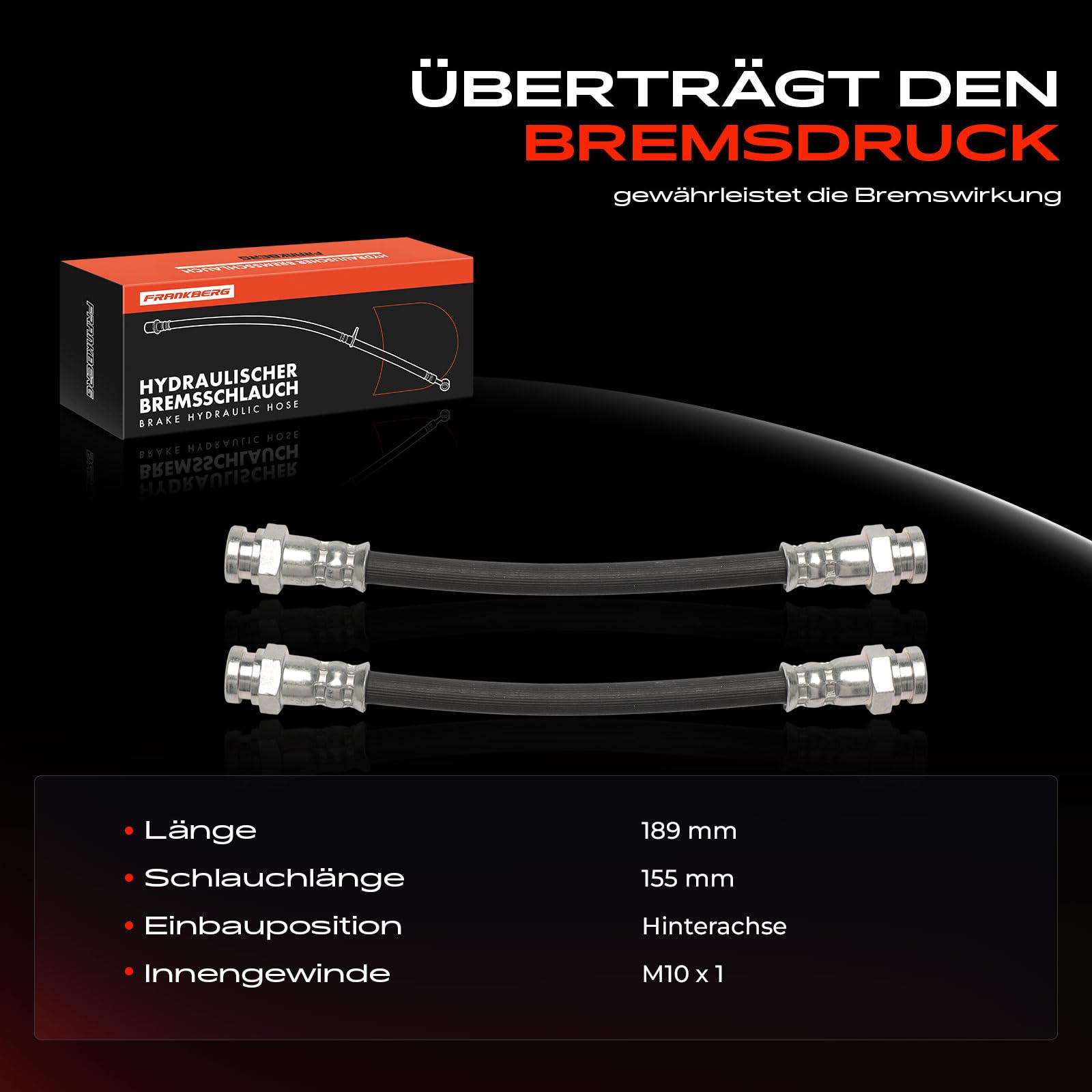 Frankberg 2x Bremsschlauch Bremsschläuche Hinten 189 mm Kompatibel mit 500 312 KA RU8 Panda 169 Panda Van 312 519 500C/595C/695C Replace# 2206946