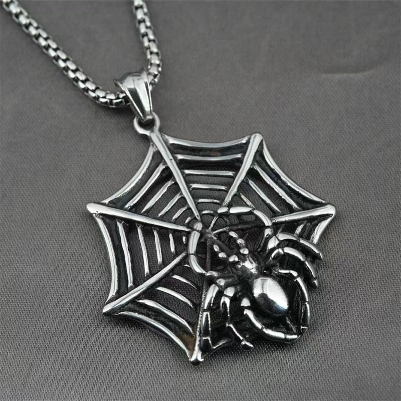 YWMAN Spider Web Necklace, Stainless Steel Gothic Pendant for Men Halloween - Image 4