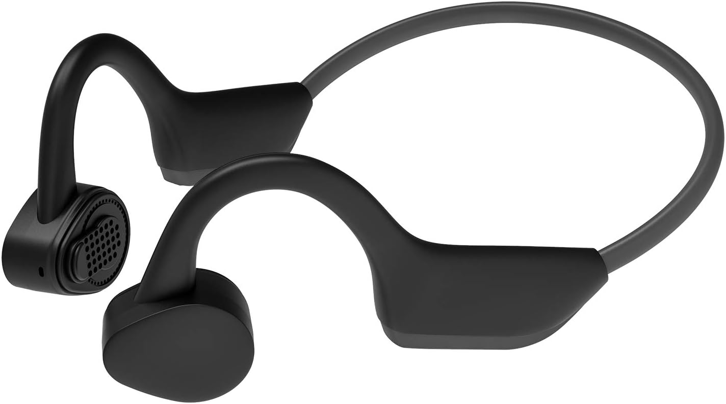 Bone Conduction Headphones, Arndox Bluetooth V5.0 Open-Ear Wireless Sports Headsets IP56 Waterproof Lightly Weight with Mic and Siri Voice Control for Running Driving Cycling (Black-Grey)
