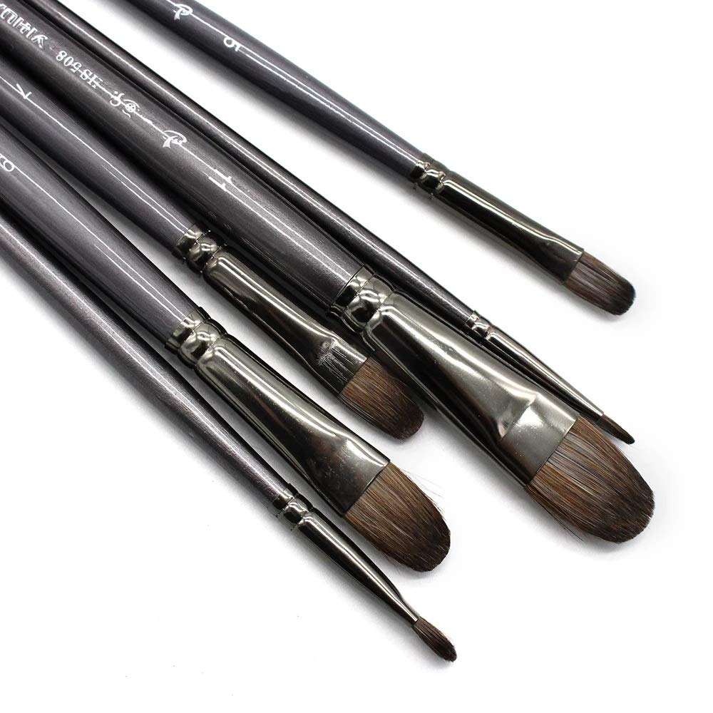 XBTGS Juego de 6 pinceles profesionales para pintura al óleo de pelo de ardilla, pincel de dibujo para pintura acrílica, arte