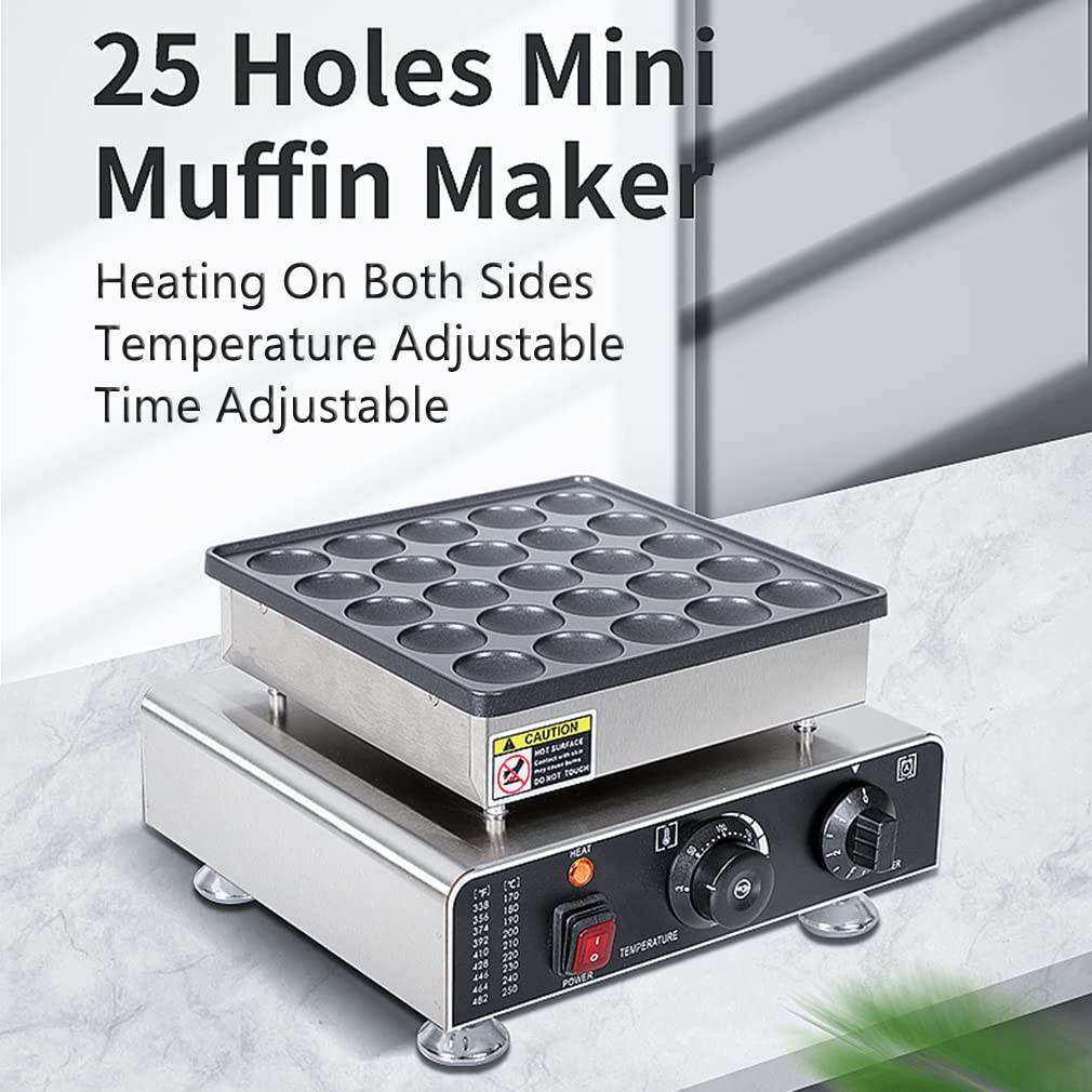Mini Muffin Maschine 25 Löcher Herzförmige Waffeleisen 850W Kommerziellen Waffeleisen Backmaschine, Edelstahl Pfannkuchen Machen Backmaschine, für Frühstück Mittagessen Snacks