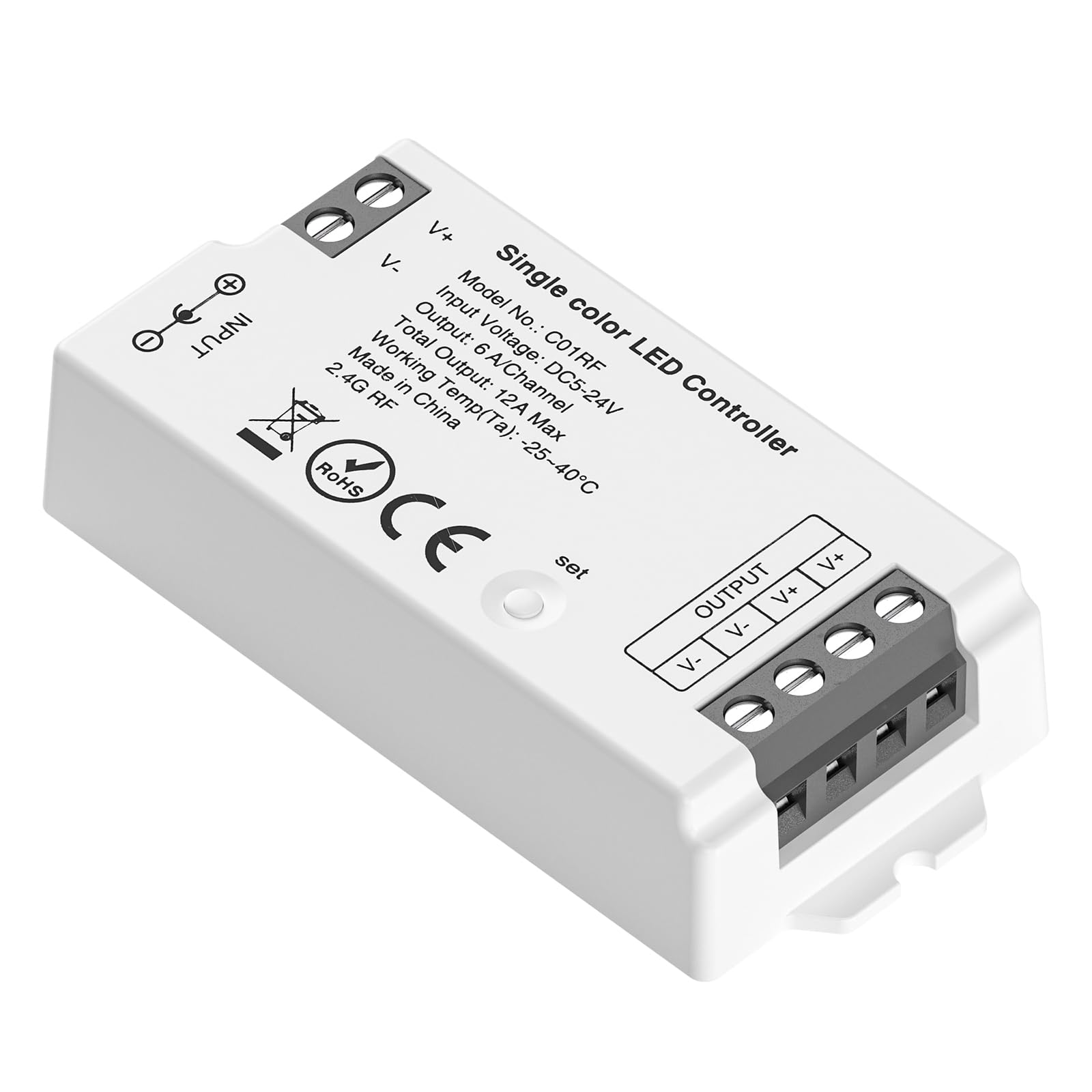 BTF-LIGHTING BTF-LIGHTING C01RF 2.4Ghz Monochrom LED Controller für Einfarbiger LED Streifen Dimmen Kompatibel mit RC01RFB WR02RF RF Fernbedienung Funktionen Arbeit mit RF Tuya Gateway(Nicht Inhalt Gateway)