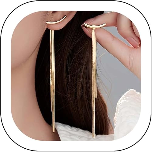 Gold Tassel Dangle Earrings for Women Chain Long Dangling Ea