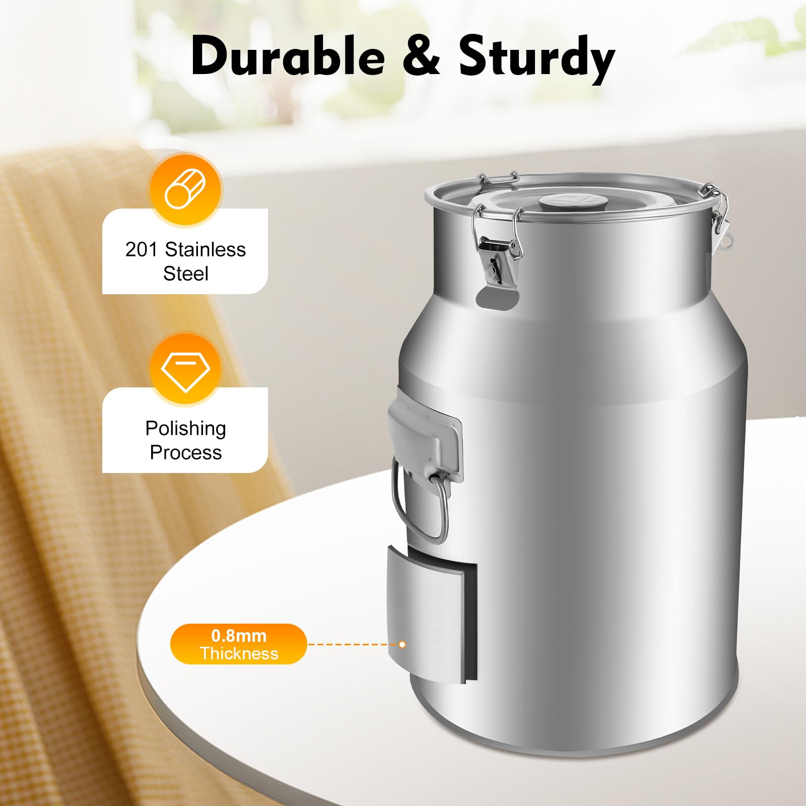 14-88L Heavy Duty Melkkan 201 Roestvrijstalen Melkkan Emmer Verzegelde Vat Transporttank Fles Tote voor Commerciële Keuken, 18L (25X40cm