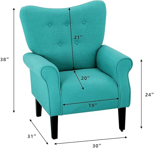Miniatura 53 de YOLENY Silla decorativa moderna, sillón de respaldo alto, sofá individual tapizado con botones de tela con patas de madera para sala de estar,