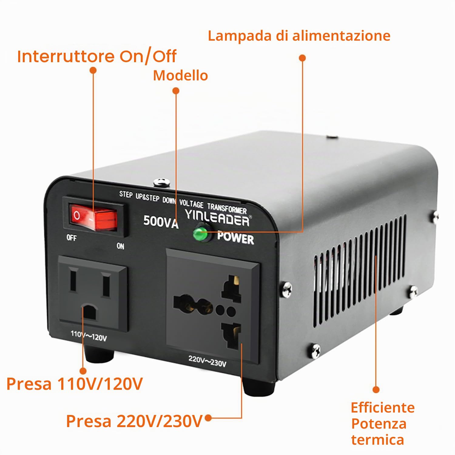 Yinleader Trasformatore di tensione 500VA - Convertitore di tensione da 230V a 110V/110V a 230V