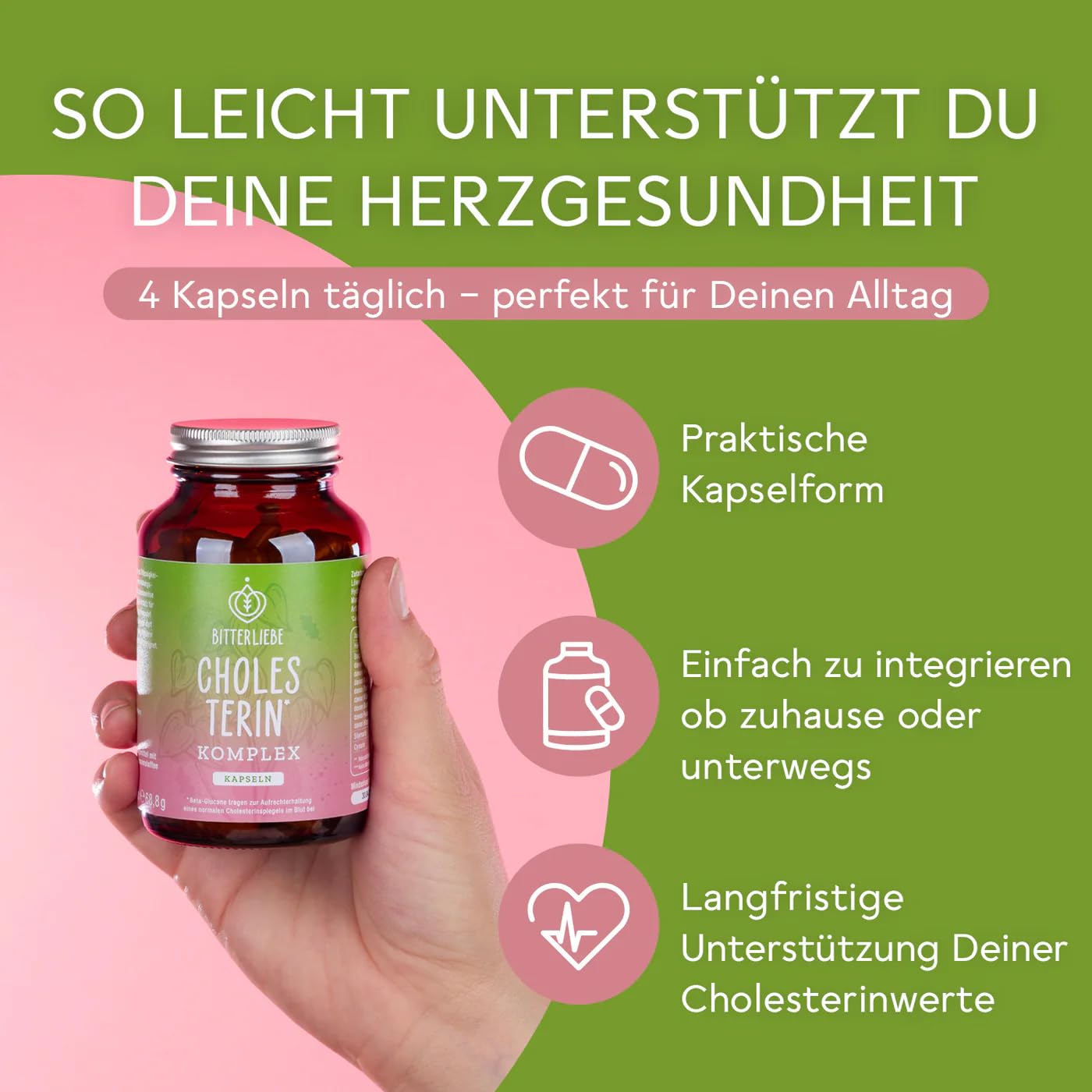 BitterLiebe Cholesterin* Komplex, einzigartige Kombination aus Bitterstoffen, Beta-Glucanen und Cultavit, 3-fach Wirkung auf Cholesterinspiegel (1)