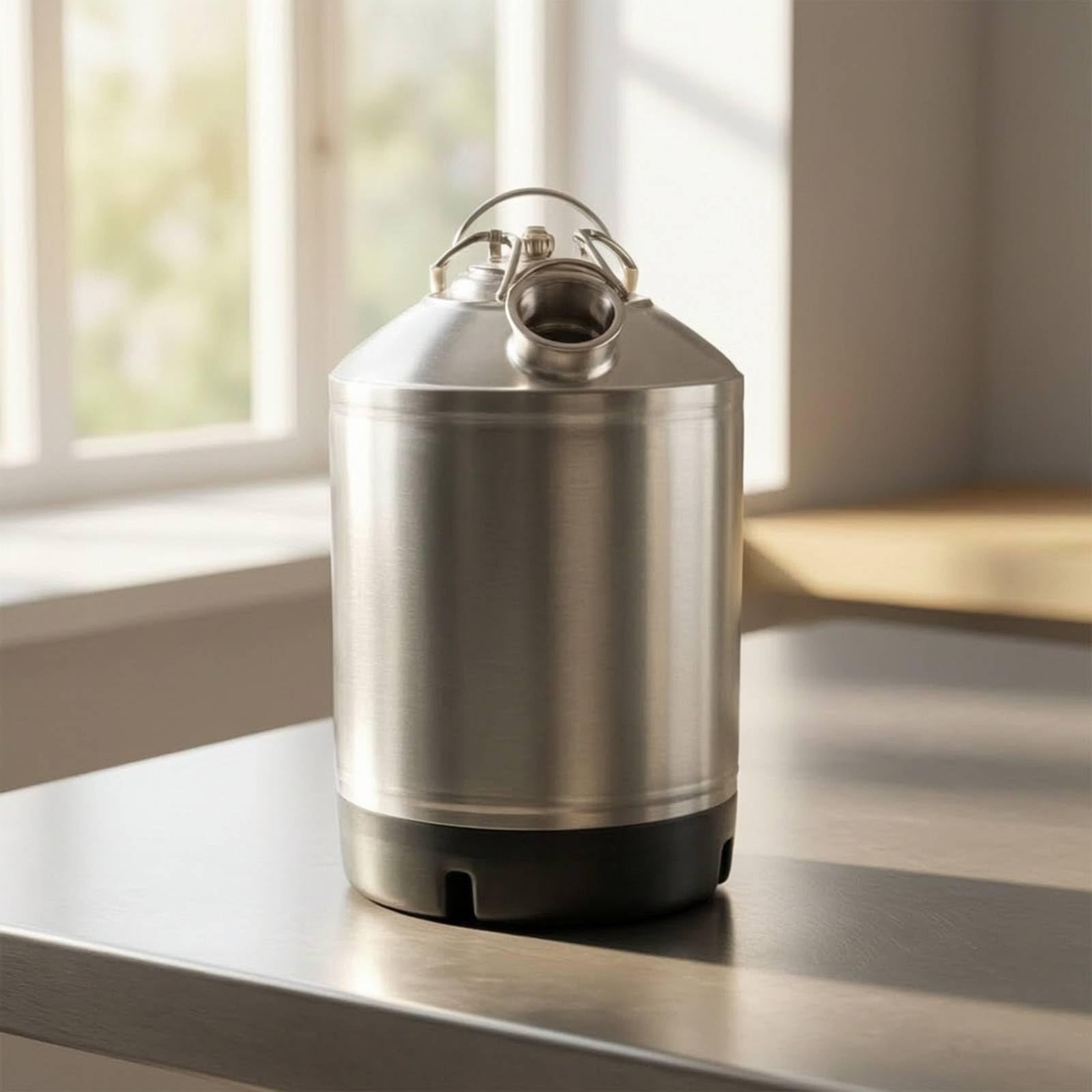 Barril de Cerveza Acero Inoxidable Keg Presurizado Contenedor con Cuerpo Brillante y Conexiones Roscadas Que Aseguran Cierre Asa Resistente Apto, size to 3