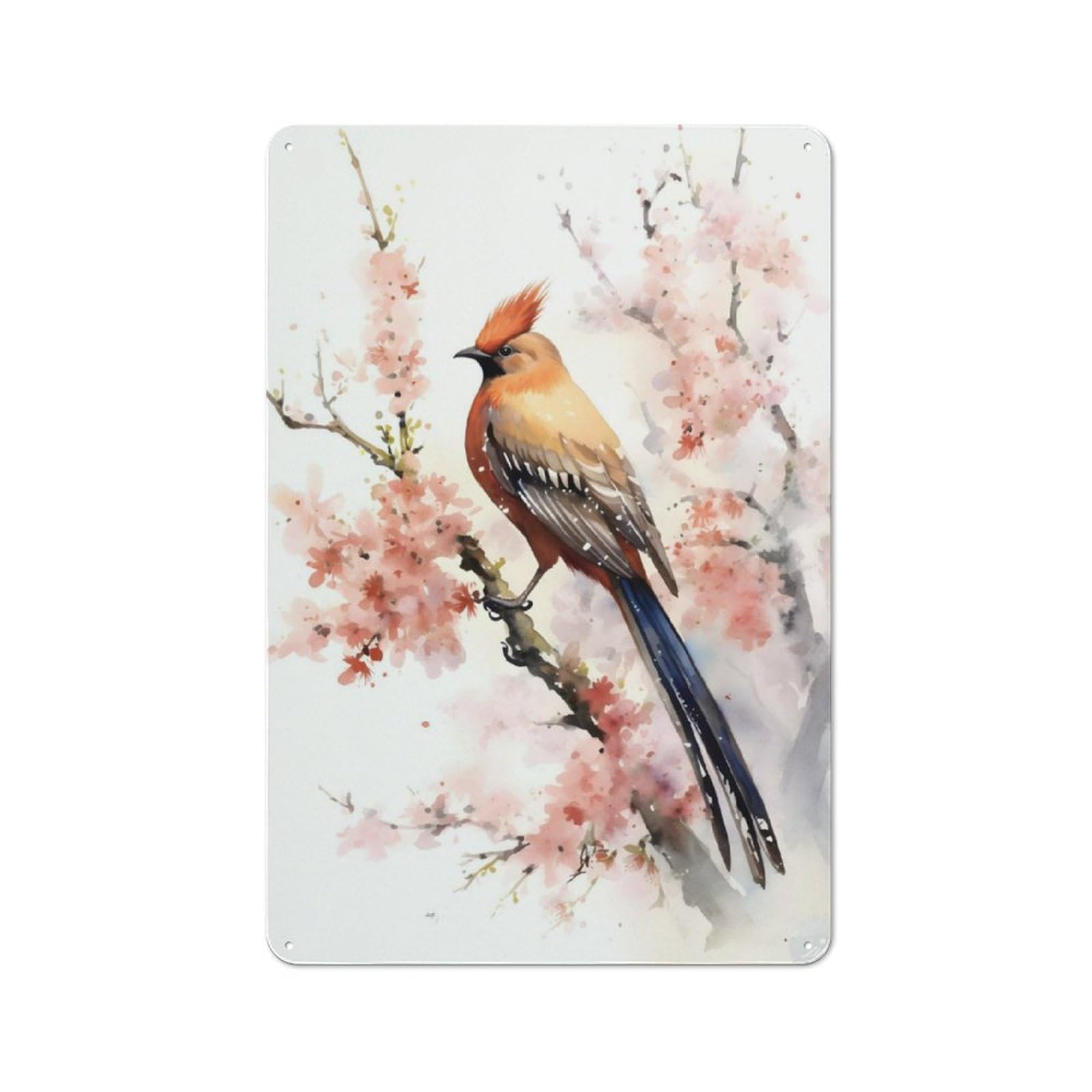 Junmoney Golden Pheasant Watercolor Smart Metal Wall Decor 30X20cm, Office Metal Sign For Office, Study, Studio Or Hallway