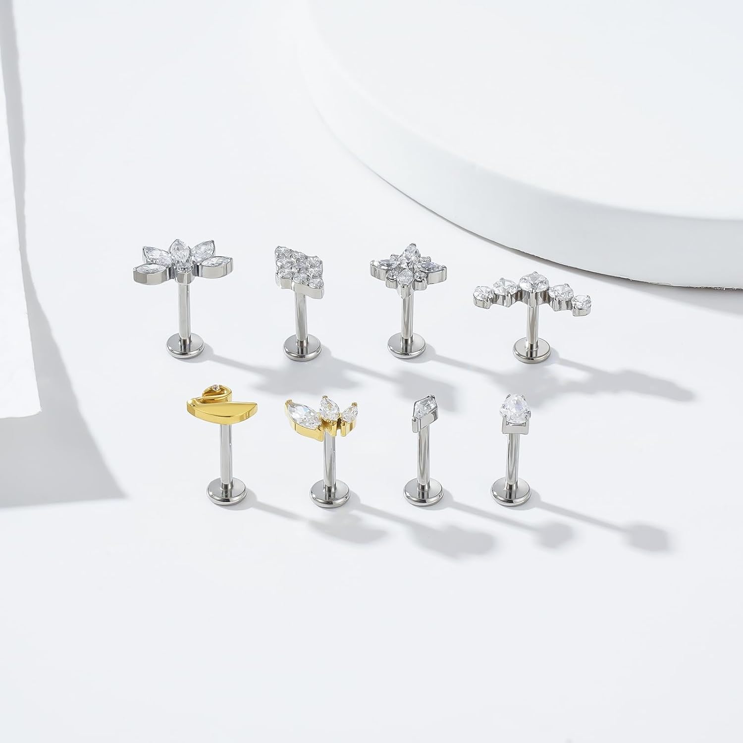 1pcs 16G 18G G23 Titanium Threadless Labret Studs Push-in Labret Lip Cluster Tragus Helix Conch Lobe Rook Cartilage Push Back Piercing Jewelry Earring - Image 3