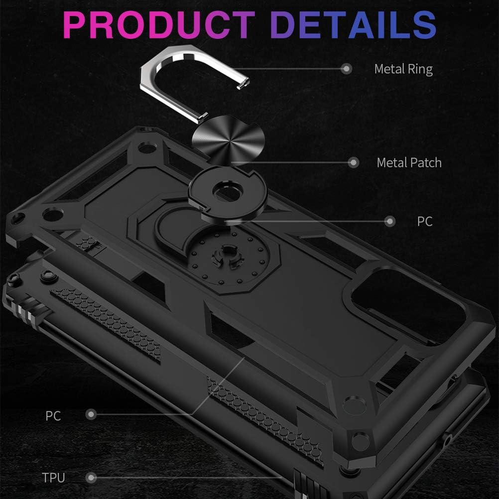 Compatible with Samsung Galaxy Note 20 5G Case Heavy Duty with Built in Screen Protector Hard Armor Military Anti-Fall Bumper Cover for Samsung Note 20 5G Cases with Magnetic Ring Kickstand (Black)