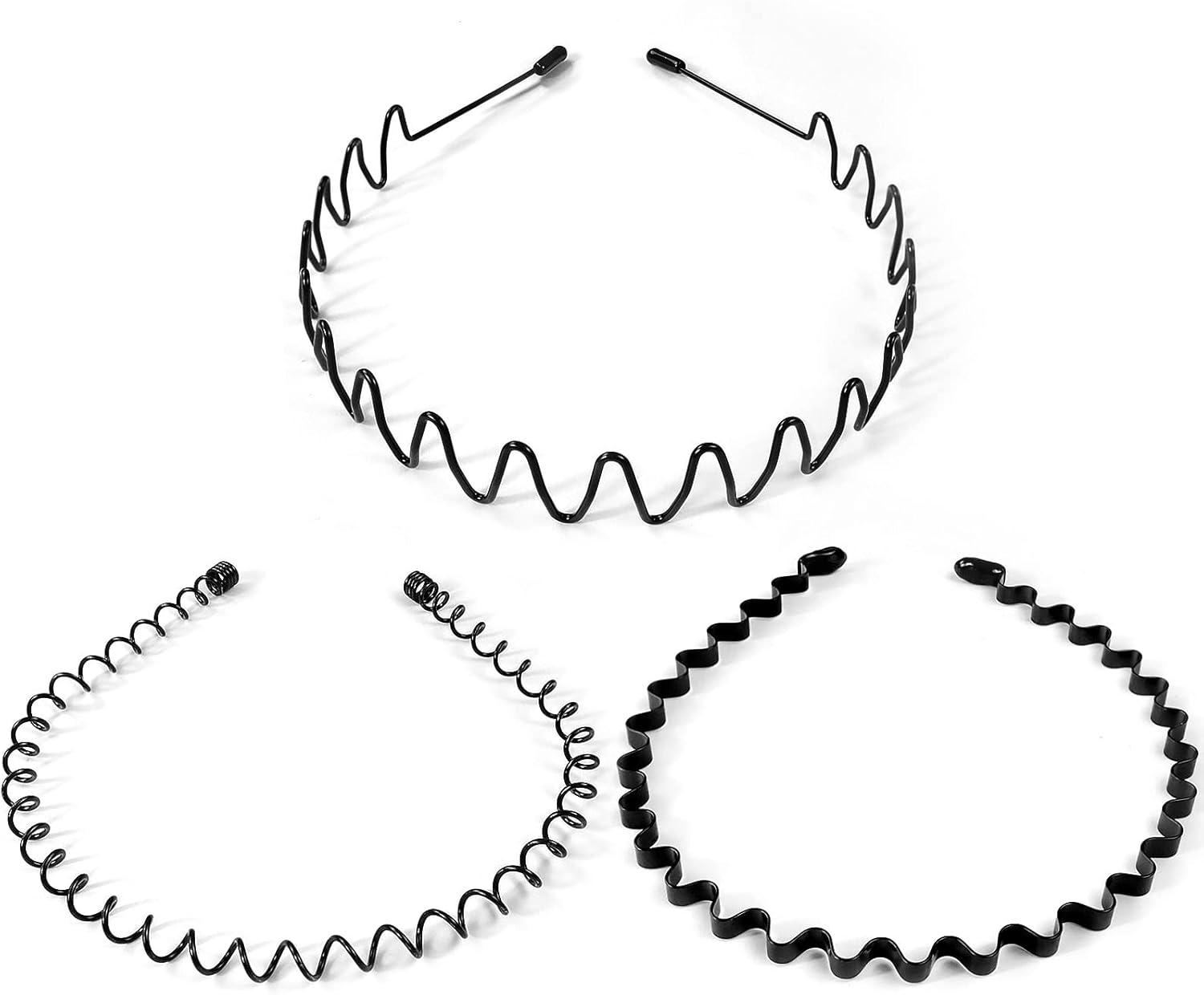 Qufiiry 3 Pieces Men’s Hair Band Wavy Metal Hair Band Headbands Flexible Multiple Styles Sporty Fashion Accessories for Men and Women