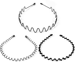 Qufiiry 3 Pcs Serre Tete Homme, Bandeaux en Métal, Bandeaux Ondulés Unisexes, Bandeau Cheveux, Antidérapant Hoop Band...