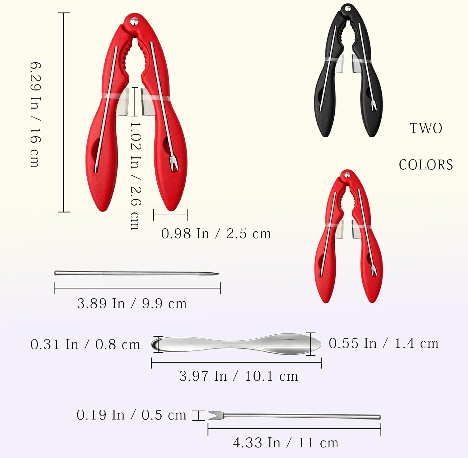 2-Piece Multifunctional Crab & Lobster Cracker Tool Set, Portable Seafood Crackers with Picks, Black and Red