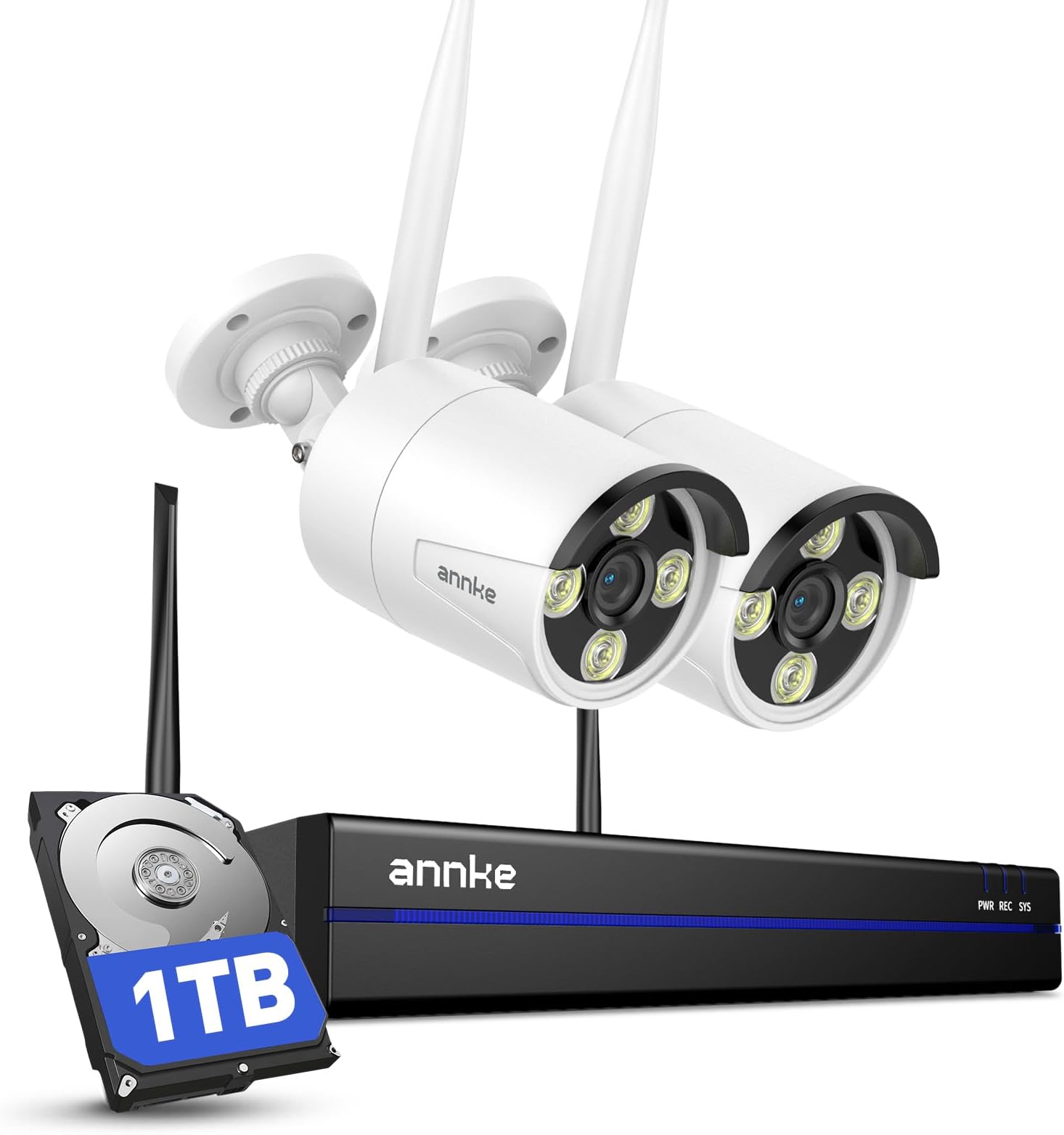 ANNKE Wireless Camera System, 16CH 4K NVR & 4X 3MP Outdoor Cameras, 1TB HDD | Wi-Fi Security Cams(Plug-in Power Required), 2-Way Audio, Dual-Band WiFi, Human Detection, IP66 Waterproof, 24/7 Protection