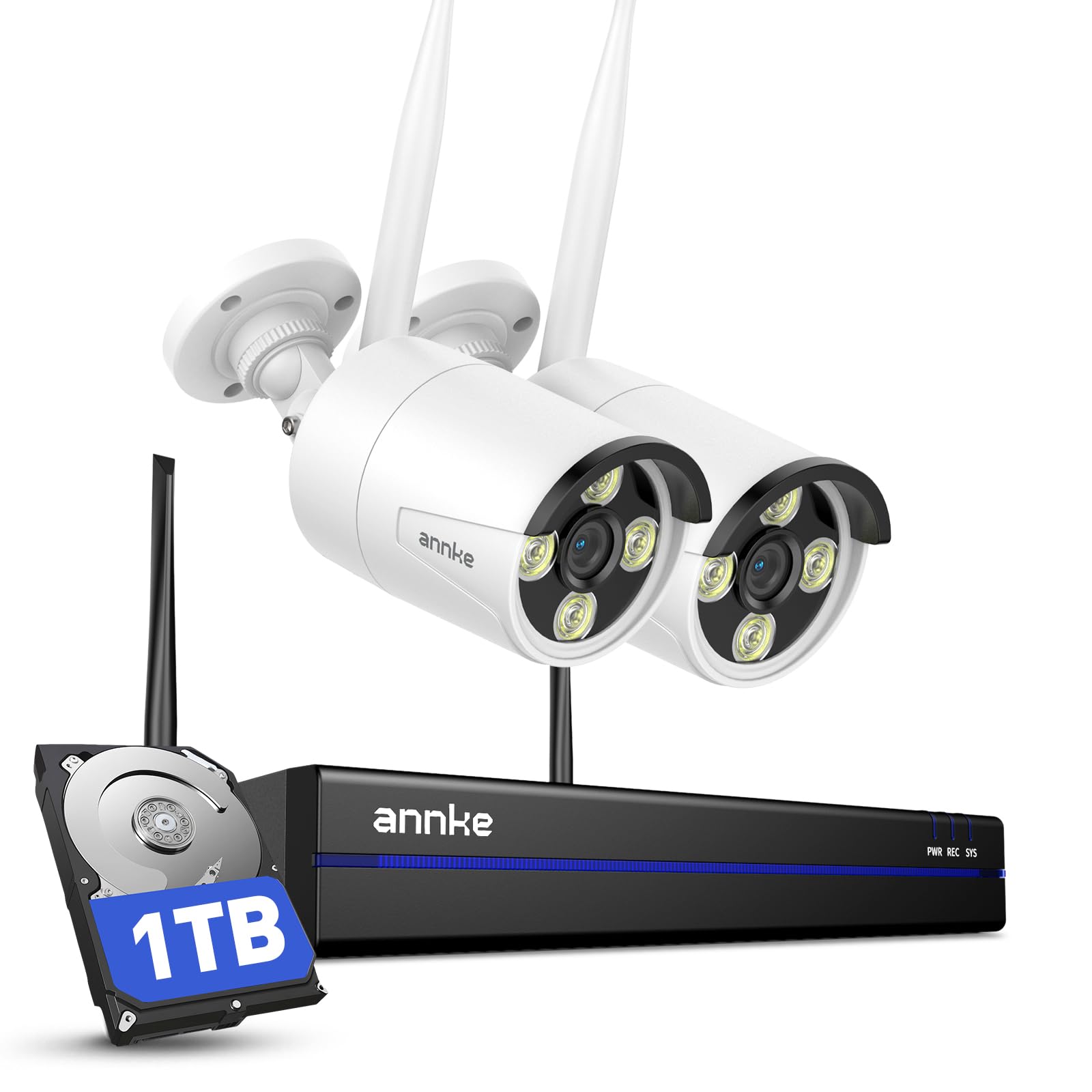 ANNKE 2K WLAN Überwachungskamera Set Aussen, 2X 2K WiFi Kamera, 16CH 4K NVR mit 1TB HDD, Vollmetallmaterial, 5GHz/2,4GHz Wi-Fi, Farbnachtsicht, Personenerkennung, 2-Wege-Audio, 24/7 Aufzeichnun, IP67