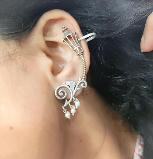 DMS RETAIL Oxidised Silver Lamp Design Earcuff for Women | Adjustable Ear Cuff Earring | Traditional Ethnic Boho Jewellery...