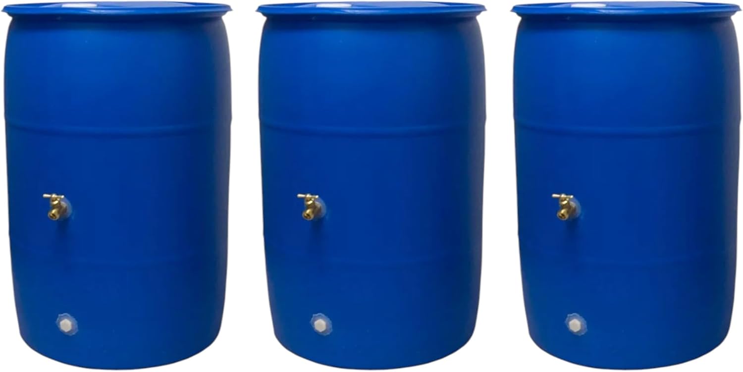 55-Gallon Rain Barrel with Spigot, Blue, Water Collection Container (1 Pack)