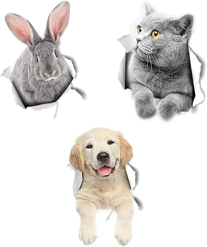 SACINORA 3 calcomanĂas de pared 3D de perro pequeño, gato, conejo, lindo animal, bricolaje, cachorro, gatito y conejo, calcomanĂas de pared de SACINORA 3 calcomanĂas de pared 3D de perro pequeño, gato, conejo, lindo animal, bricolaje, cachorro, gatito y conejo, calcomanĂas de pared de