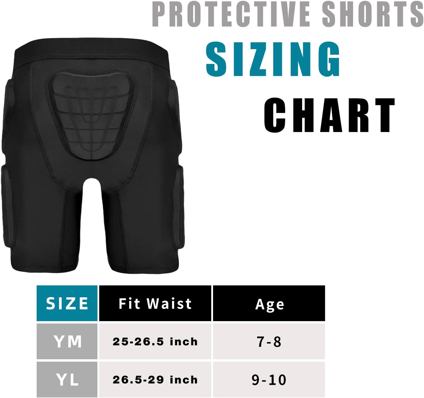 Youth Kids 5-Pad Football Girdle Padded Compression Shorts Rib Protectors Pants for Snowboard,Skate,Rugby Youth Adult Black
