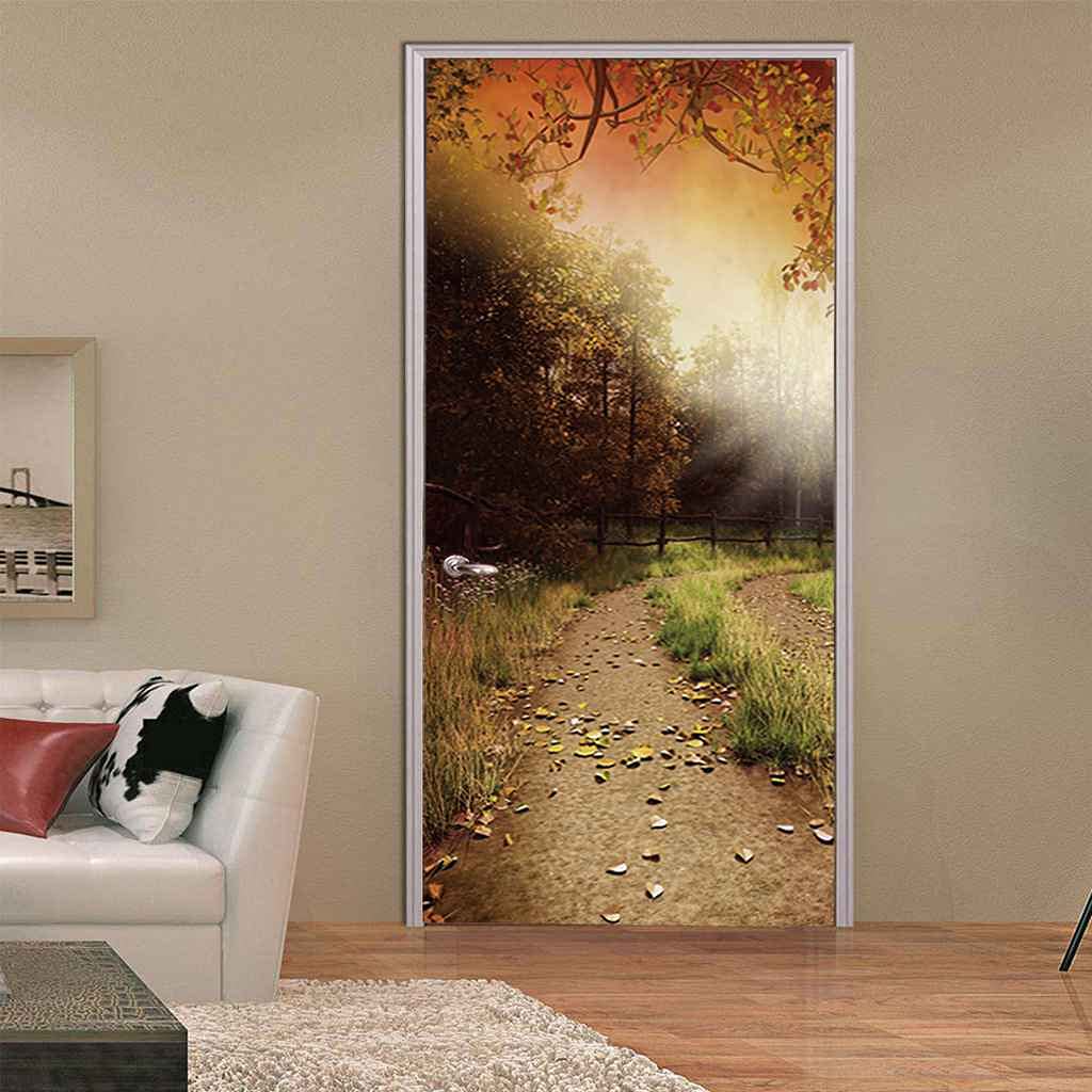 Sticker Mural 3D Trompe-l'œil Plage Et Pont De Bois - Décoration Pour Porte Ou Salle De Bain (77x200 Cm)