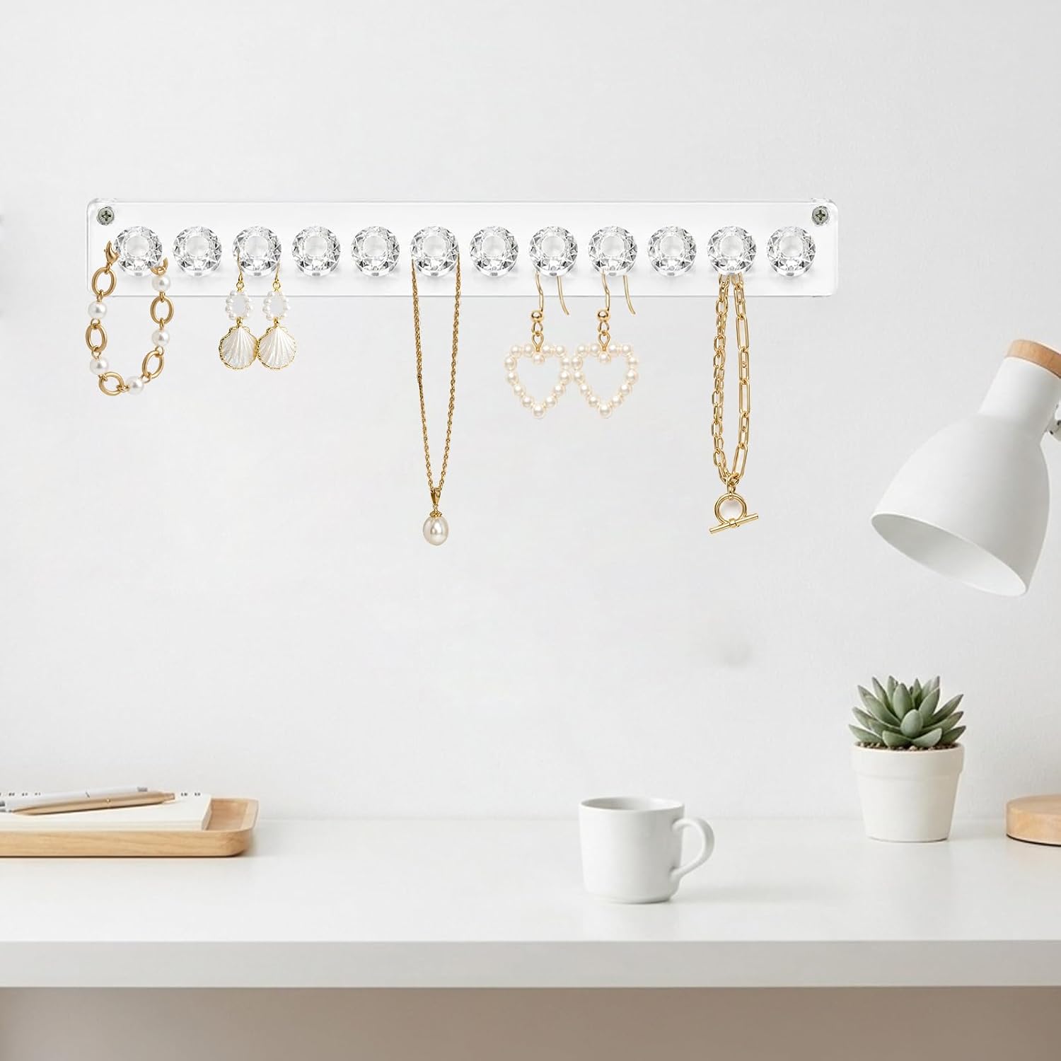 Acrylic Necklace Holder Wall Mounted Jewelry Organizer 12 Hooks
