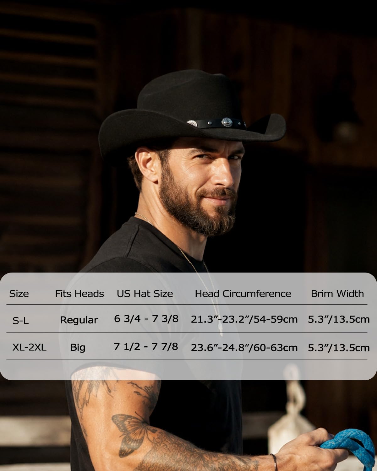 Zylioo S/M/L/XL/XXL, cappello da cowboy in feltro, per uomo e donna | Cappello classico a tesa larga con fibbia per cintura