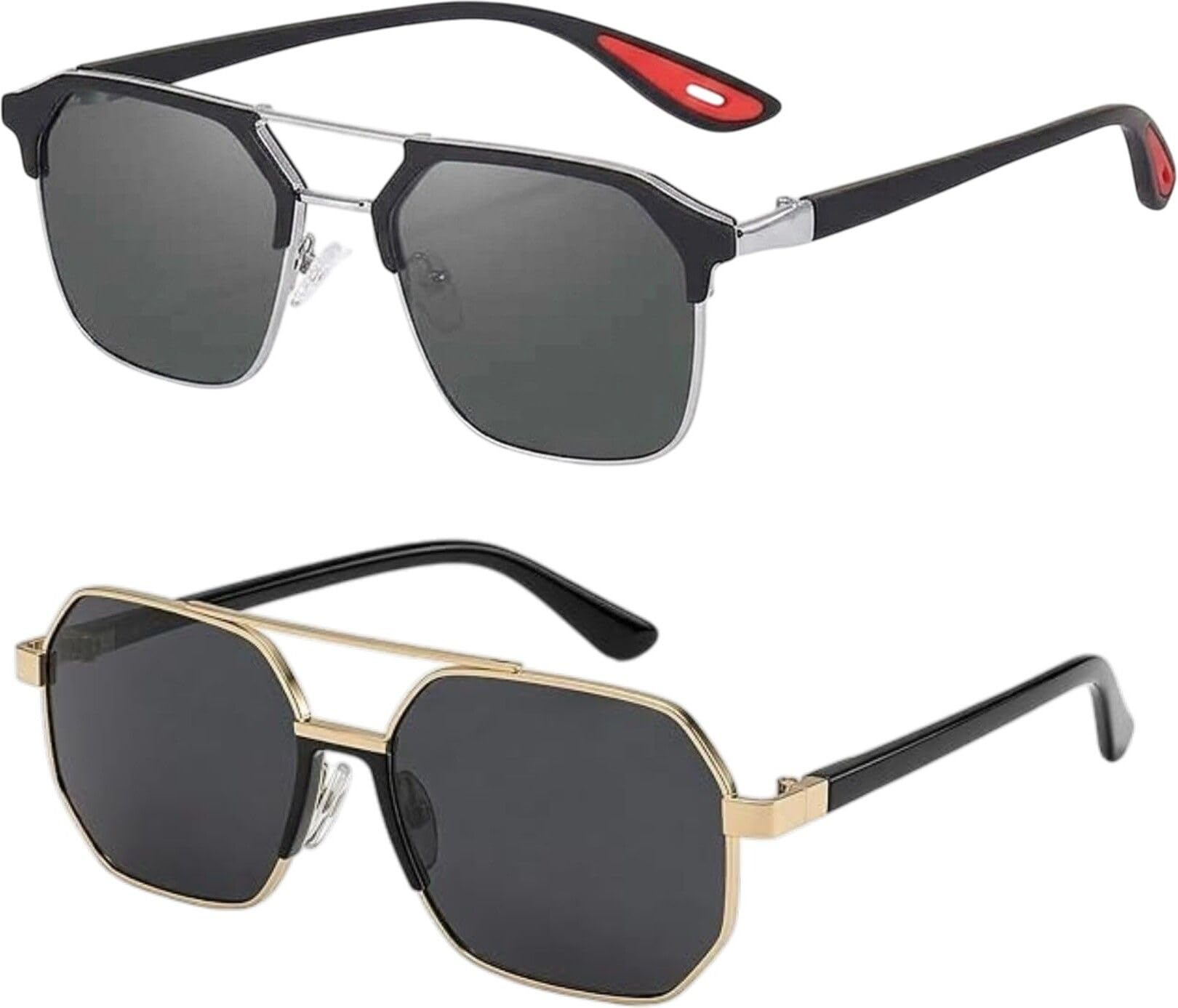 rich club Stylish Sunglasses Combo Pack of 2, Square and Aviator Frames, Dark Tinted Lenses, UV Protection-picture-12
