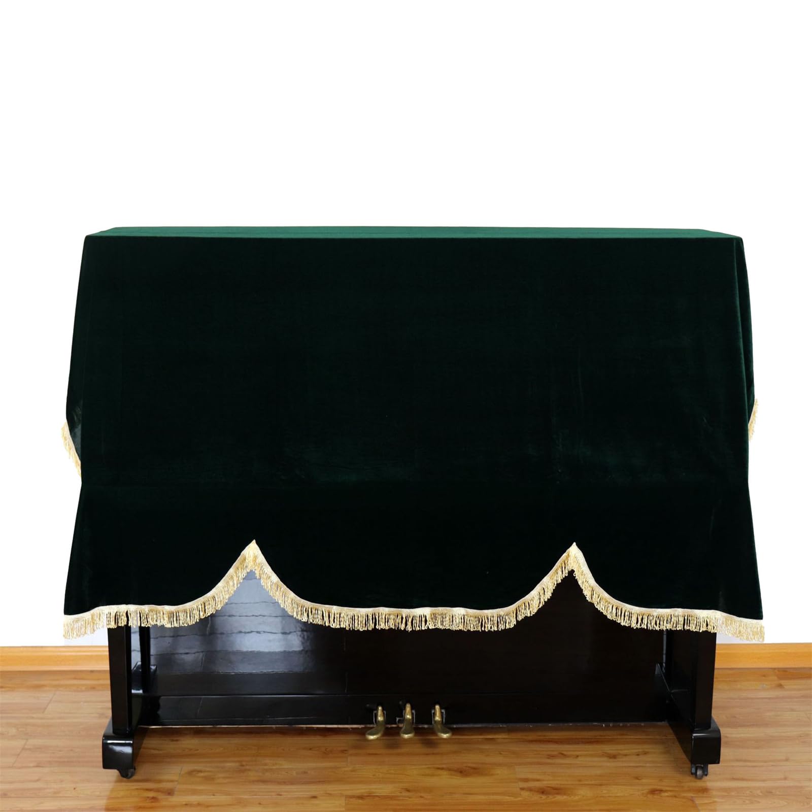 Copertura Antipolvere per Pianoforte in Velluto Dorato con Nappe, Tinta Unita, Copertura per Pianoforte Verticale, Mezza Copertura Ispessita, Copertura per Sgabello da Pianoforte, Tessuto pr