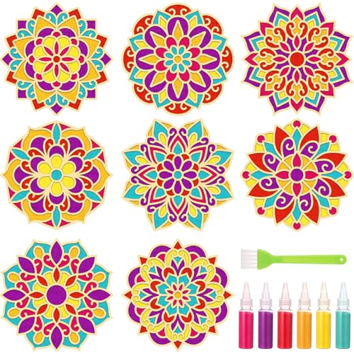 Soulchen 8pcs Diwali Mandala Sand Painting Art Set Wooden DIY
