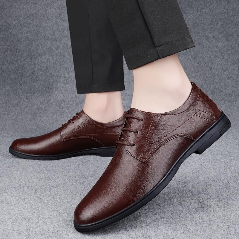 Formal Oxford Shoes for Men Lace Up Round Toe Plaid Solid Color Leather Dress Shoes Non Slip Resistant Block Heel Low Top Rubber Sole Wedding Dress Shoe4