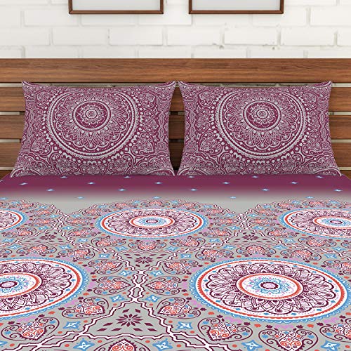 Image of Spaces Atrium 144 TC 100% Cotton King Size Double Bedsheet with 2 Pillow Covers ( 108 inch X 108 inch Inches) - Burgundy, large (ATR-4)