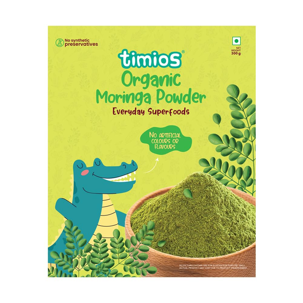 Timios Organic Moringa Powder, Drumstick Leaf Powder for Kids & Adults, Boosts Immunity and Digestion, Contains Essential Vitamins and Minerals, Rich in Anti-Oxidant, Good for Hair & Skin, 300g