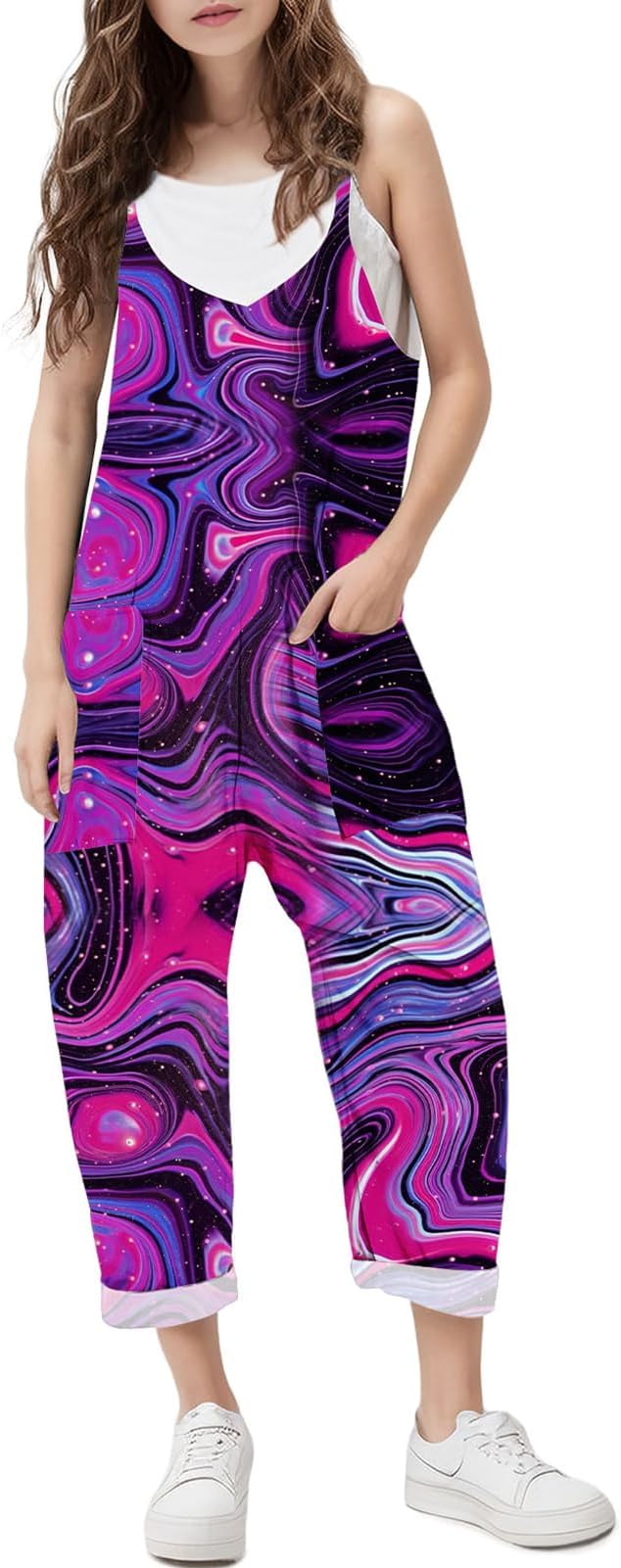RAISEVERN Jumpsuits for Girls Casual Sleeveless Loose Spaghetti Strap Summer Rompers Long Pants with Pockets