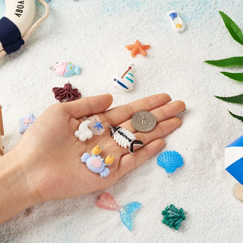 KISSITTY 30Pcs 15 Styles Summer Beach Charms Ocean Theme Resin Pendants Miniature Ocean Animals Charms with Iron Loops for DIY Necklace Bracelet Earring Jewelry Making Supplies - Image 6