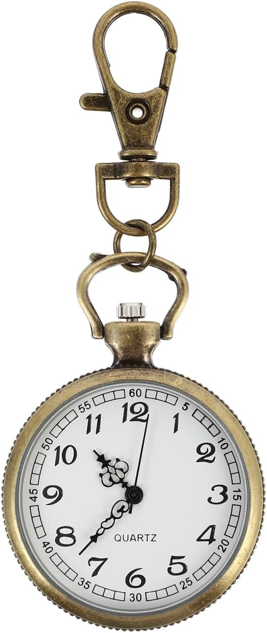 POPETPOP Clip On Pocket Watch: Vintage Quartz Pocket Watches for Women with Clip and Lapel Option – Unisex Hanging Fob for Nurses Doctors (Brown)