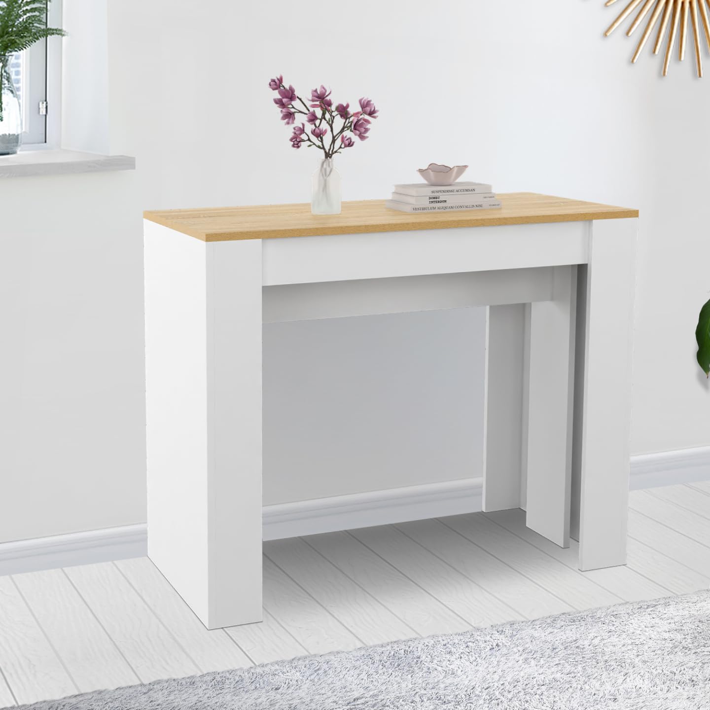 IDMarket – Mesa consola extensible Orlando para 14 personas, 300 cm, color blanco y estilo haya