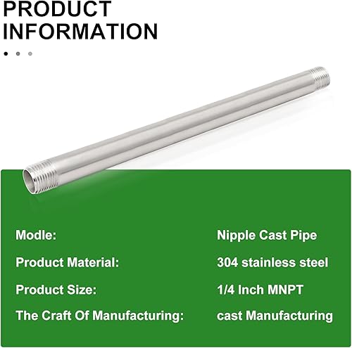 Miniatura 593 de TAISHER 2 accesorios de tubería de acero inoxidable, 1/2 "NPT x 1/2" NPT macho roscado, tubo fundido de pezón de 6 pulgadas de longitud 1.969 in