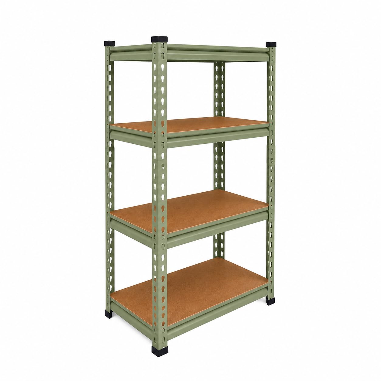 BonKaso Adjustable 4-Shelf Metal Storage Rack | Heavy-Duty Steel Boltless Rivet Utility Shelving Unit for Garage, Kitchen & Office | 43 Inches Height (43 x 24 x 12 in) – Olive Green
