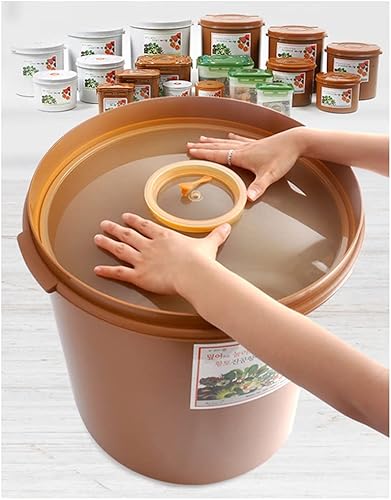 Miniatura 5 de E-Jen Kimchi de primera calidad, contenedor de chucrut de fermentación probiótica con tapa interior de vacío redonda (5.8 galas22 litros)