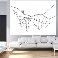Vista 3 de Manicer Tapiz de promesa Pinky en blanco y negro, arte de pared de Jurar amor, línea de arte tomados de la mano, decoración de pared abstracta
