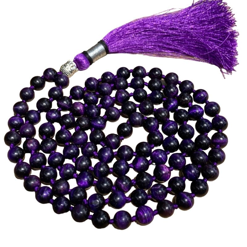 Collier Mala en œil de tigre violet 108 perles : offrez un cadeau de bien-être unique