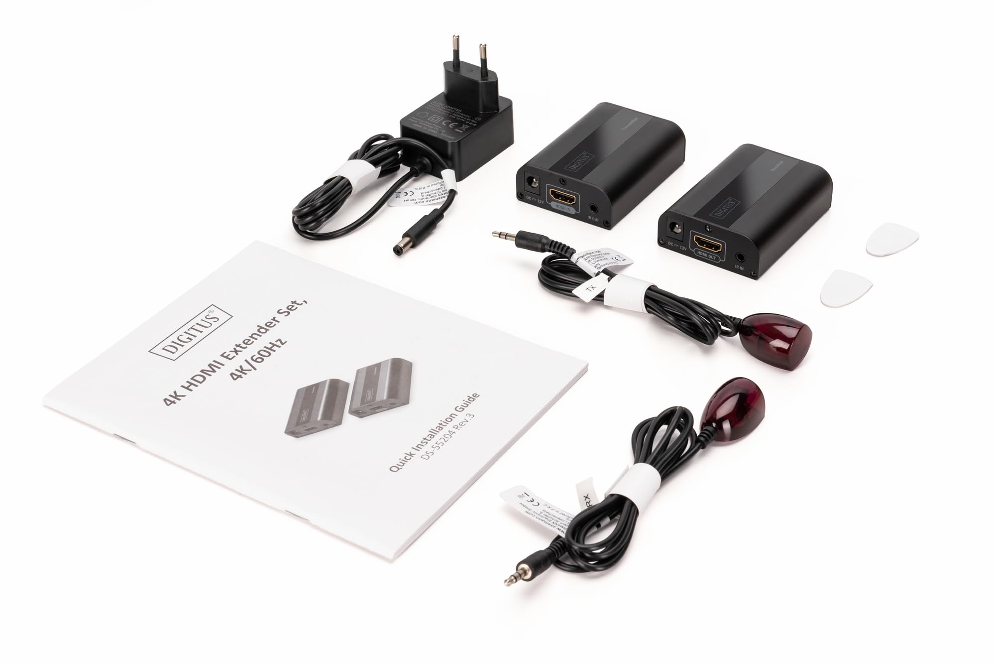 Digitus Set Di Estensori Hdmi 4k, 4k/60hz (4khdmiextenderset 4k2k/60hz - 4k Hdmi 30/60 M Cat 6 6a 7) | 70 m a través de cable LAN a partir de CAT 6 – Juego de emisor y receptor – Infrarrojos (IR) – Alimentación por cable